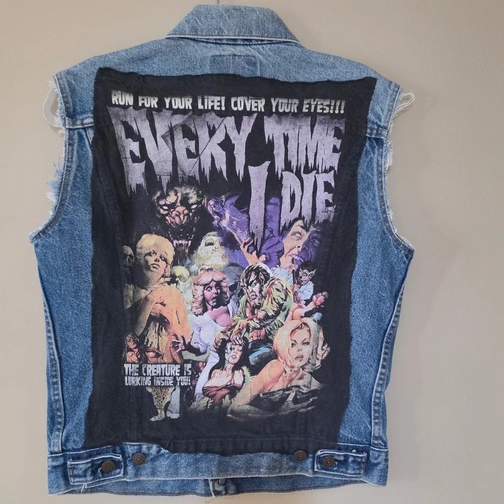 Levi's Denim Vest Women M Blue Good Every Time I Die Band Patch Vintage Custom